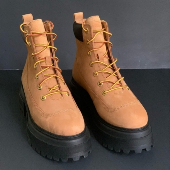 Timberland Sky Platform Chunky Boots Lace Up Brown 8 Round Toe Women - Picture 3 of 8